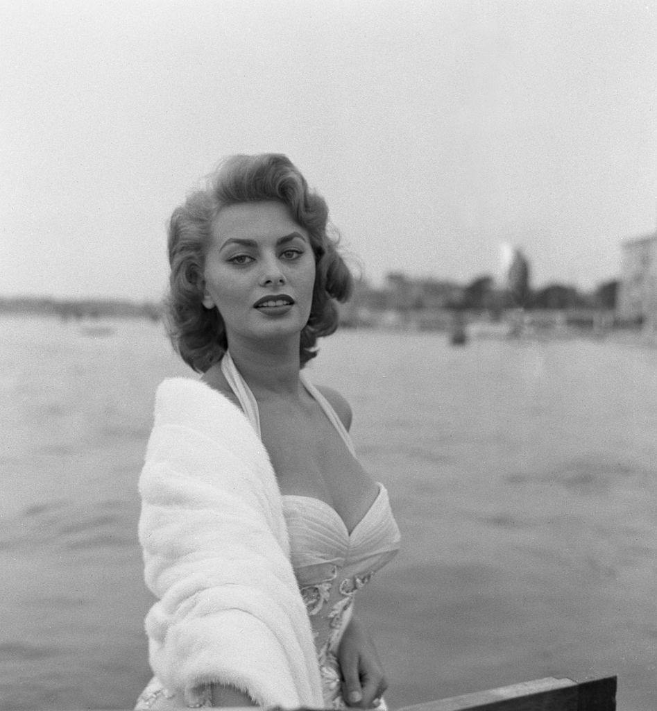#3 Sophia Loren on a water taxi, on the Grand Canal, Venice, 1955.