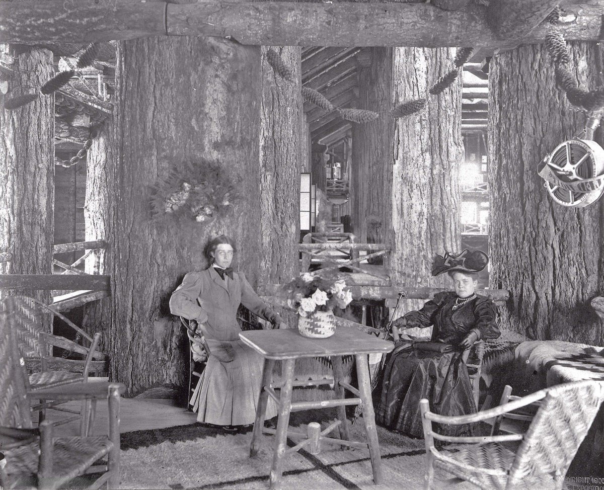 #42 Two women sitting in the upper balcony of the Forestry Building, 1905