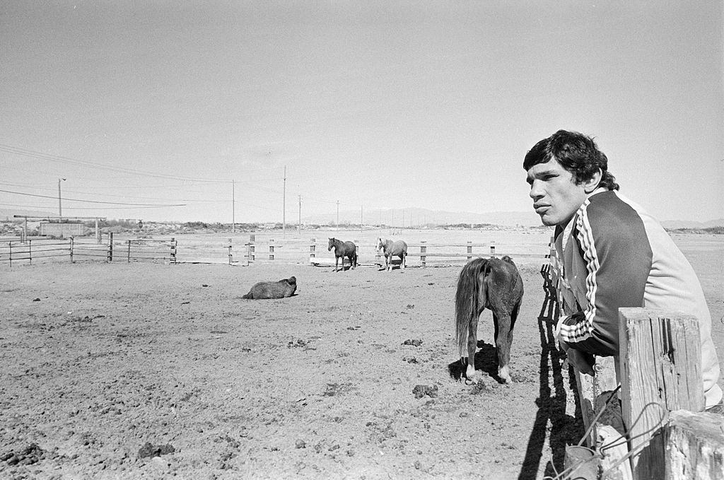 #40 French Boxer Gratien Tonna in a horse ranch in Las Vegas, 1978.