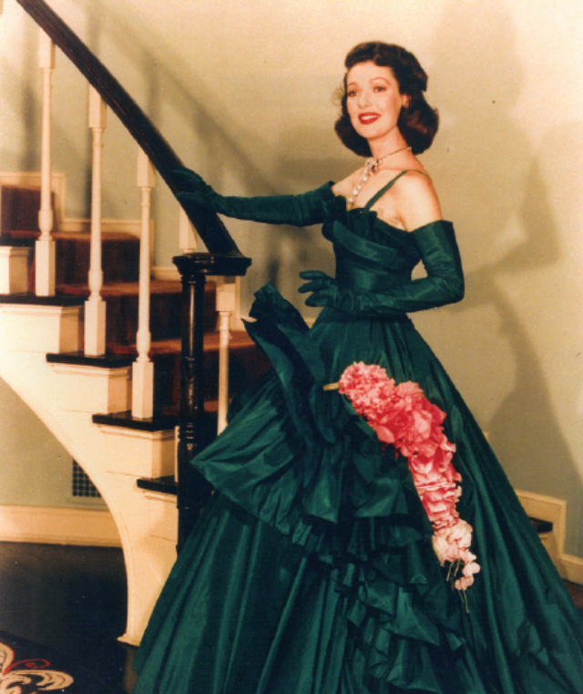 #13 Loretta Young in ravishing green taffeta by Adrian