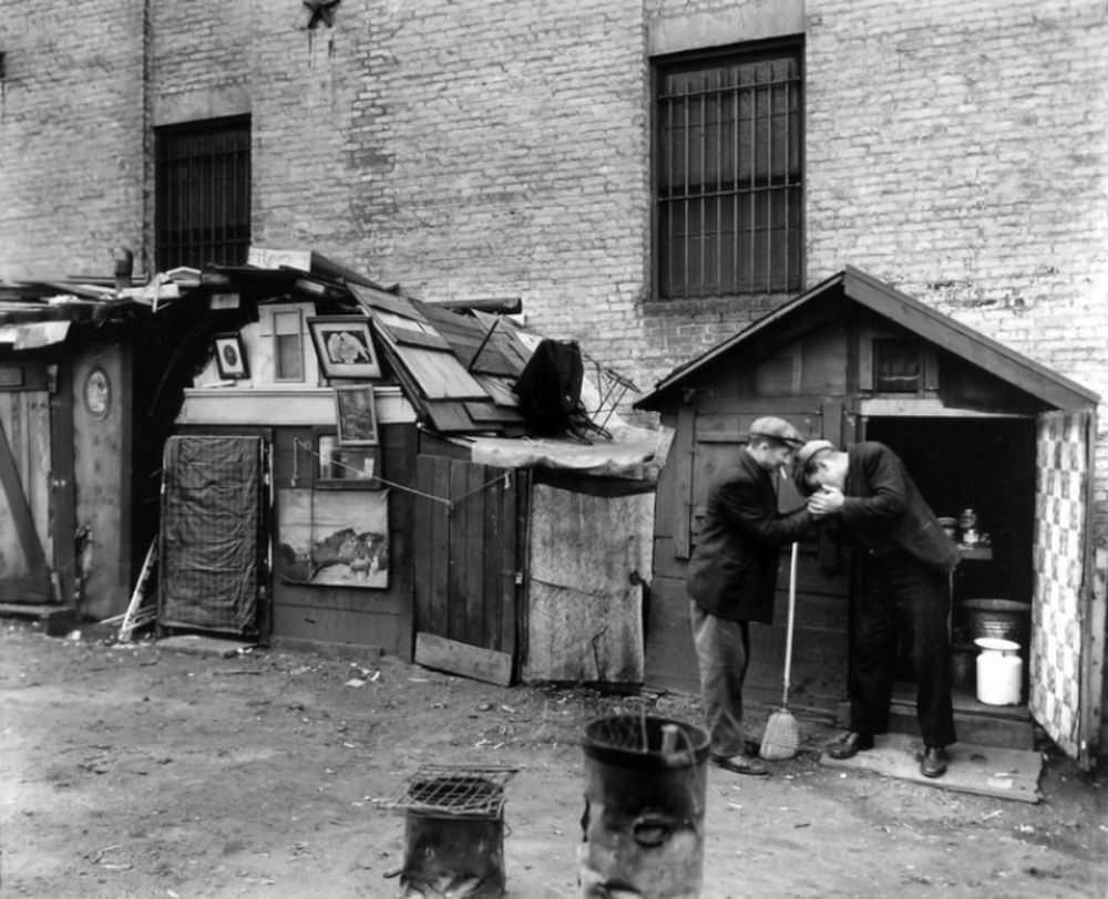 #16 Huts and unemployed, West Houston and Mercer Street, Manhattan.