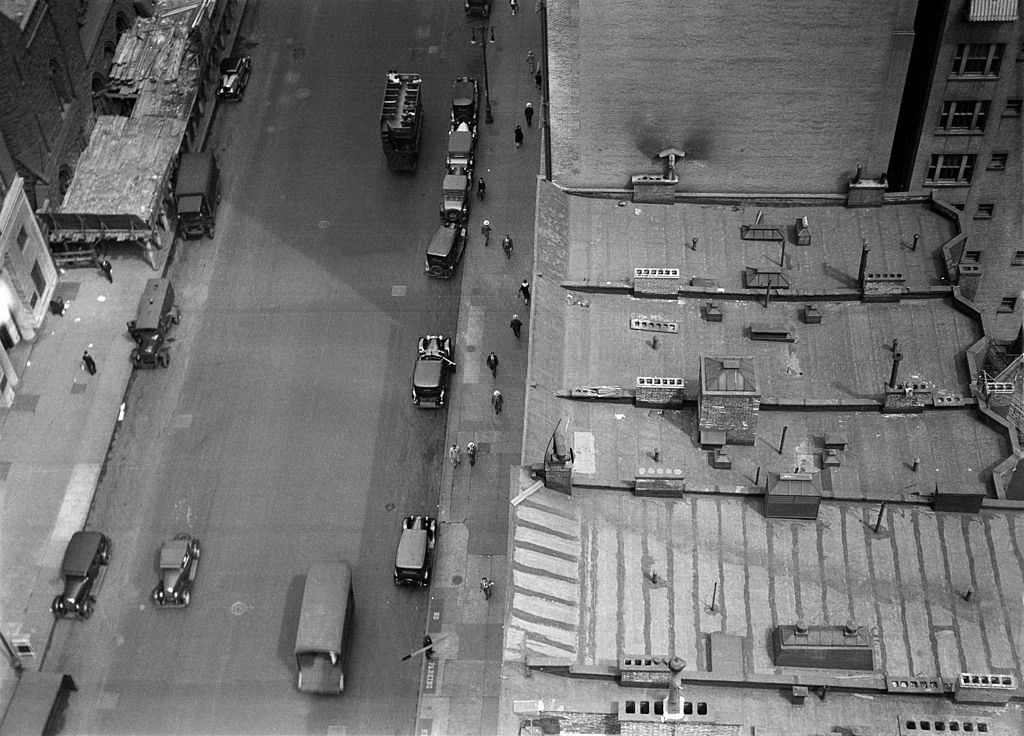 #26 Looking down on rooftops, West 57th Street Between Sixth and Seventh Avenue, New York City, 1930.