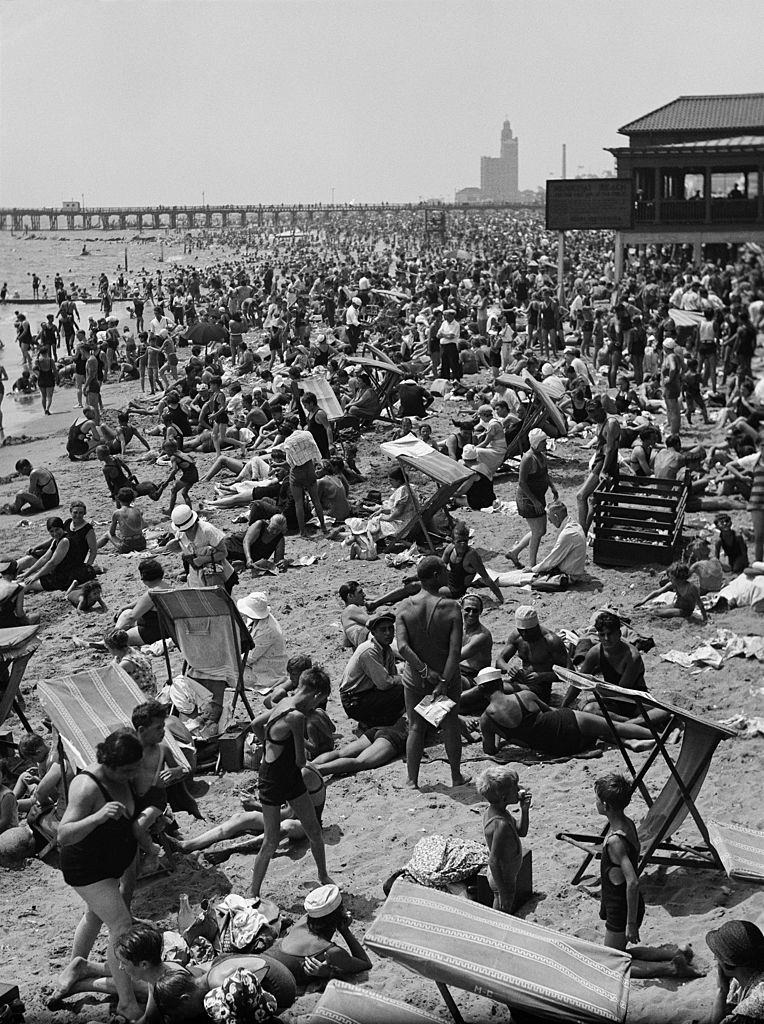 #30 Crowd on the beach at Coney Island, New York City, 1930.