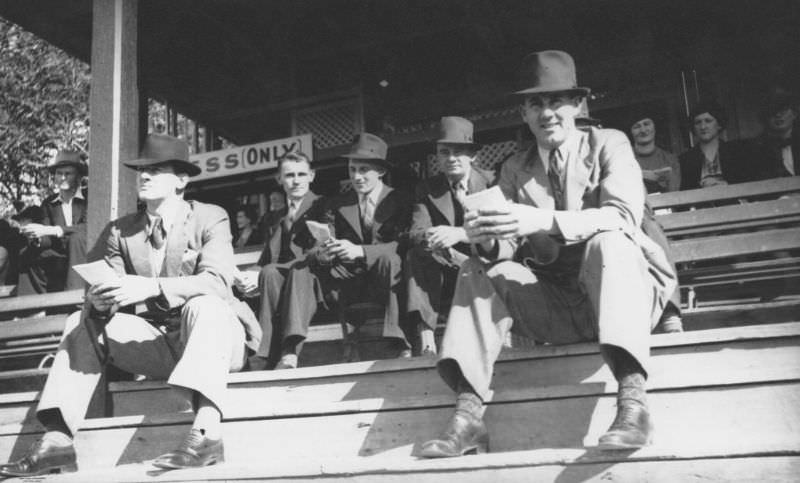 #32 Men sitting in the stands at the races, Queensland