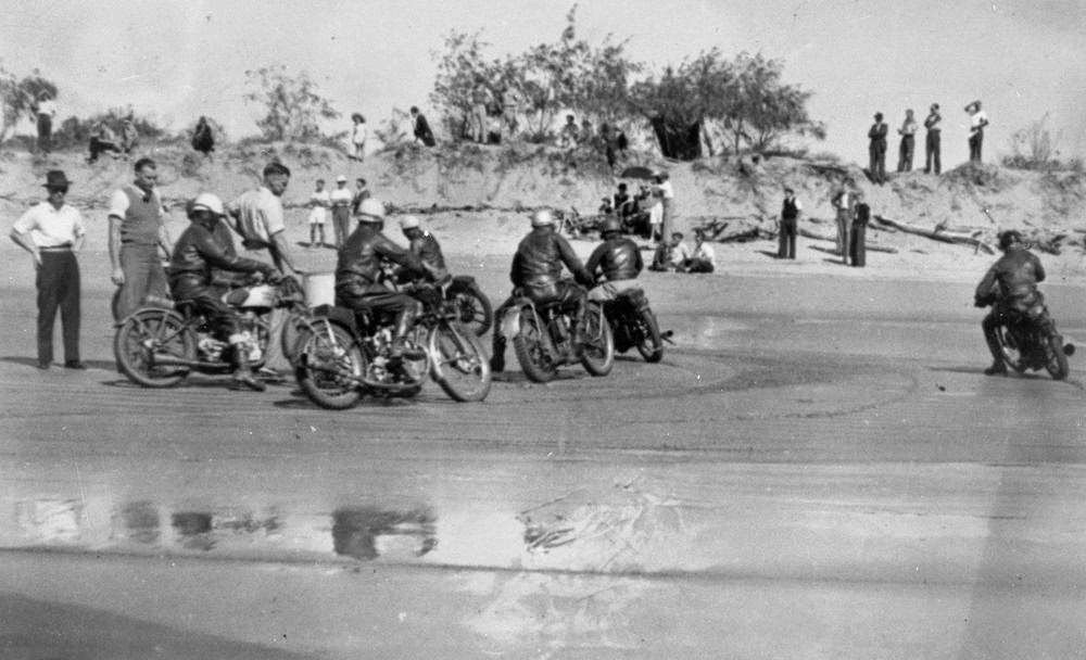 #55 Motorcycle race on the beach at Bundaberg, Queensland, 1947.