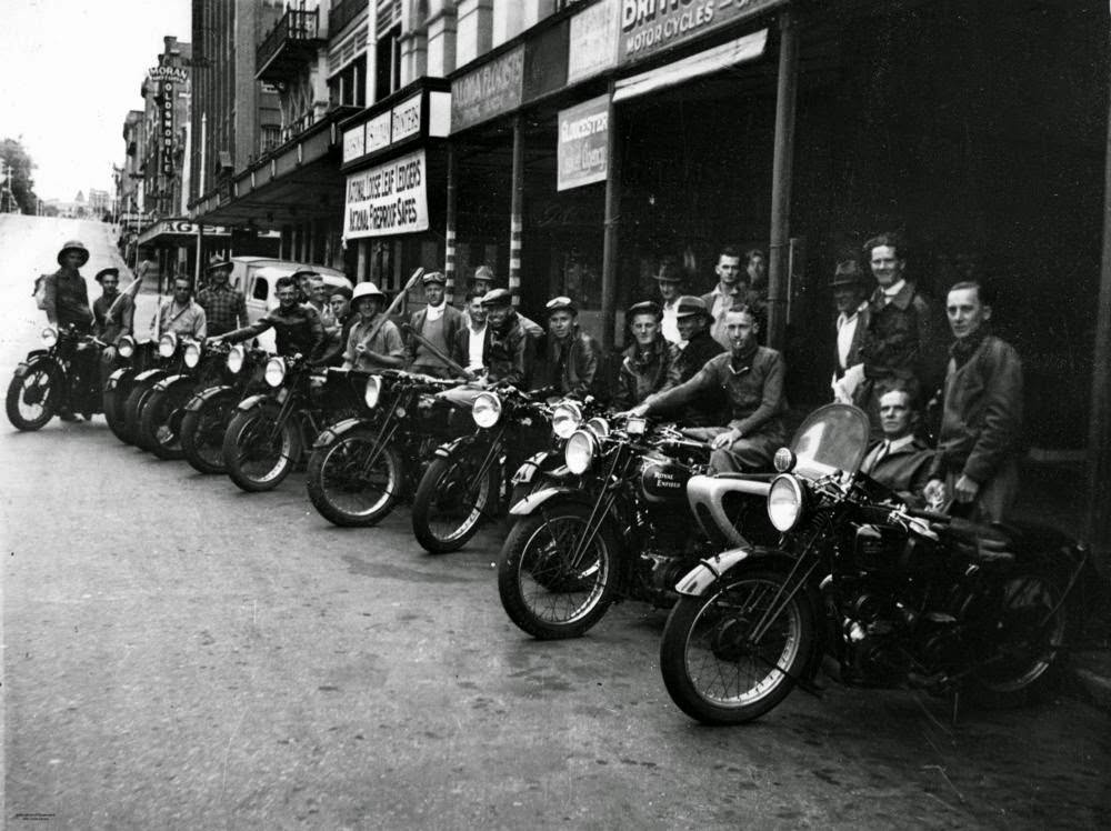 #59 Members of the Brisbane Motorcycle Fishing Club, Adelaide Street, Brisbane, 1938.