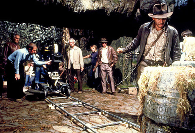 That’s noted Indiana Jones stunt double Vic Armstrong standing to the left of Harrison Ford