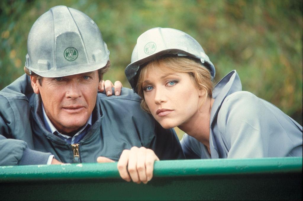 #7 Tanya Roberts with Roger Moore in a scene form the movie ‘A View to Kill’, 1984