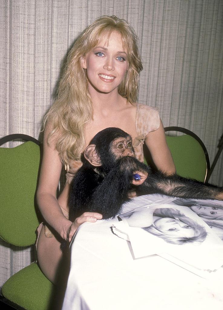 #5 Tanya Roberts holding a monkey at an Exclusive Photo Session to Promote Her New Movie “Sheena’ Queen of the Junge” on November 2, 1983
