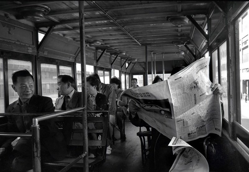 #41 Passengers on the Hong Kong tram,Queen’s Road. Hong Kong, 1987.