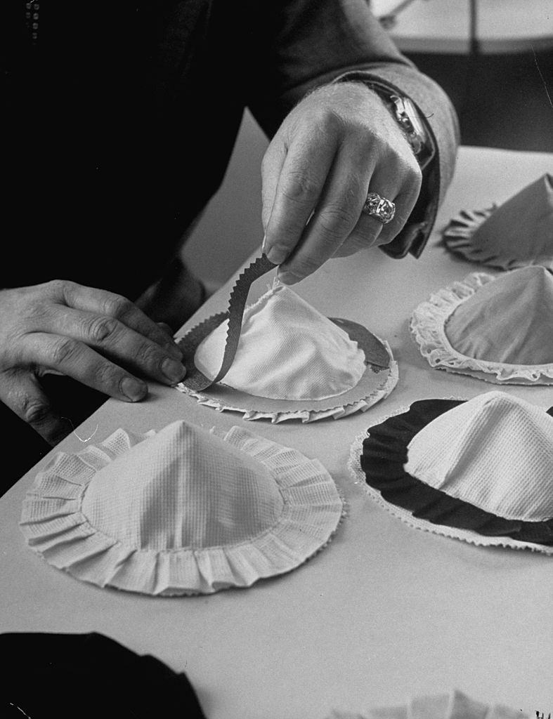 #2 Charles L. Langs working on different designs for the adhesive bra.