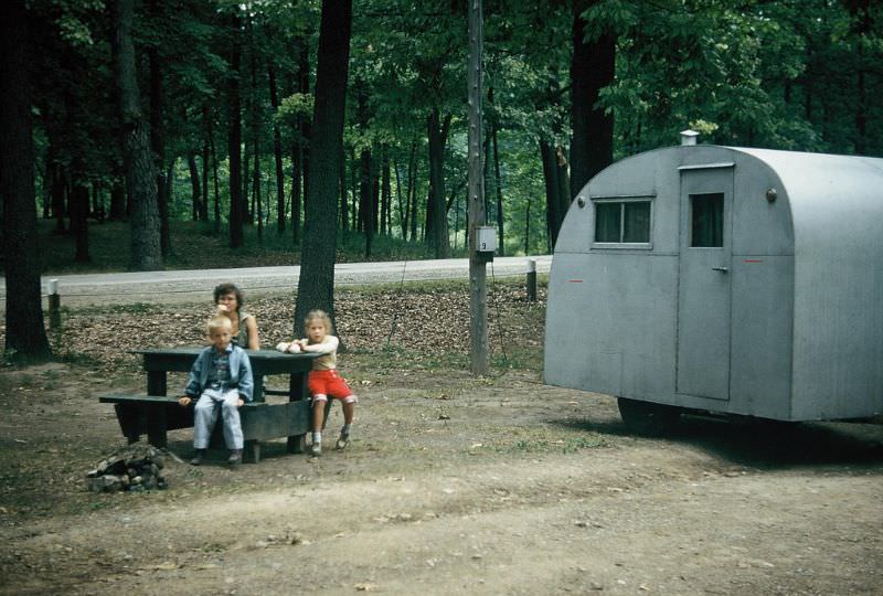 #18 Family at campground, Hayes State Park, Michigan. June 1954