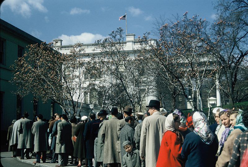 #2 Crowd lined up for White House tour, Washington, D.C., May 1956