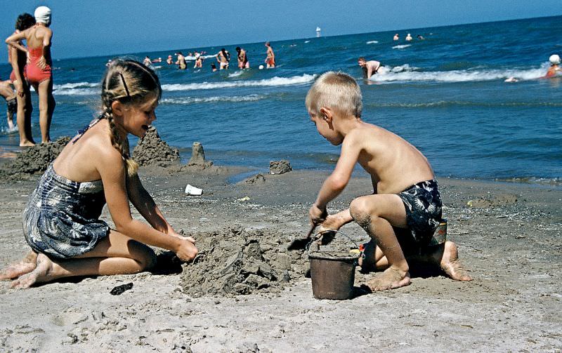 #53 Playing on the beach at Cedar Point, Ohio. December 1954
