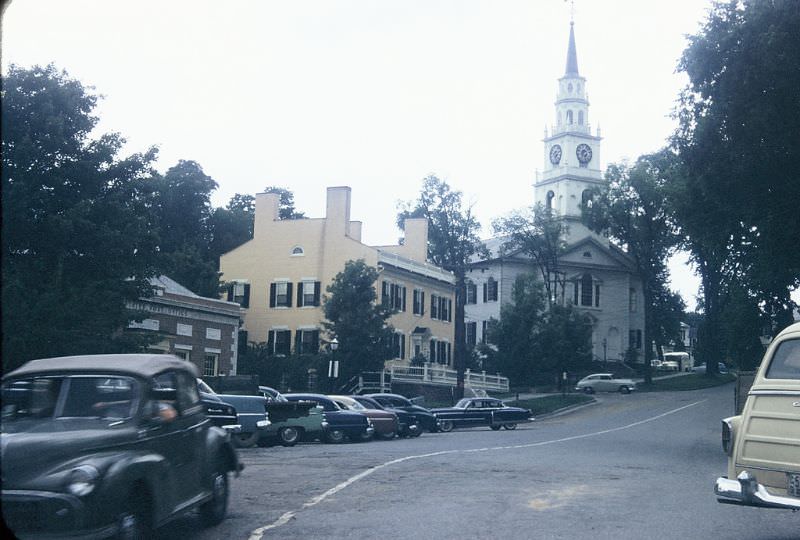 #69 Street scene with church, Middlebury, Vermont. August 1955