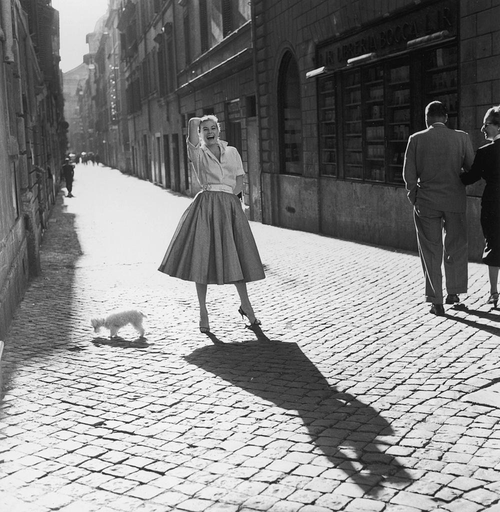 #5 Anita Ekberg wearing a full skirt in Rome, 1955.