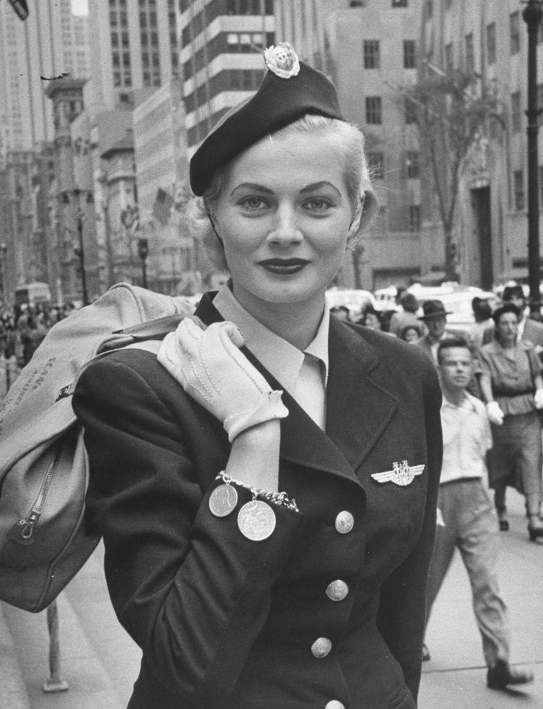 #18 Anita Ekberg wearing a hostess hat for Scandinavian Airlines, 1951.
