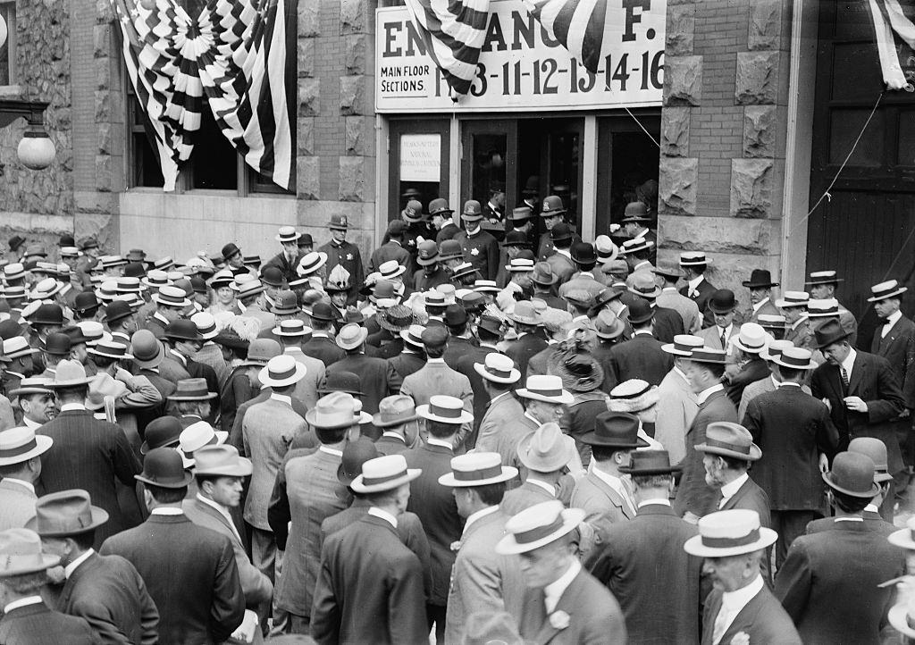 #49 Crowd Standing at Entrance to Coliseum during Republican National Convention. Chicago, June 1912.
