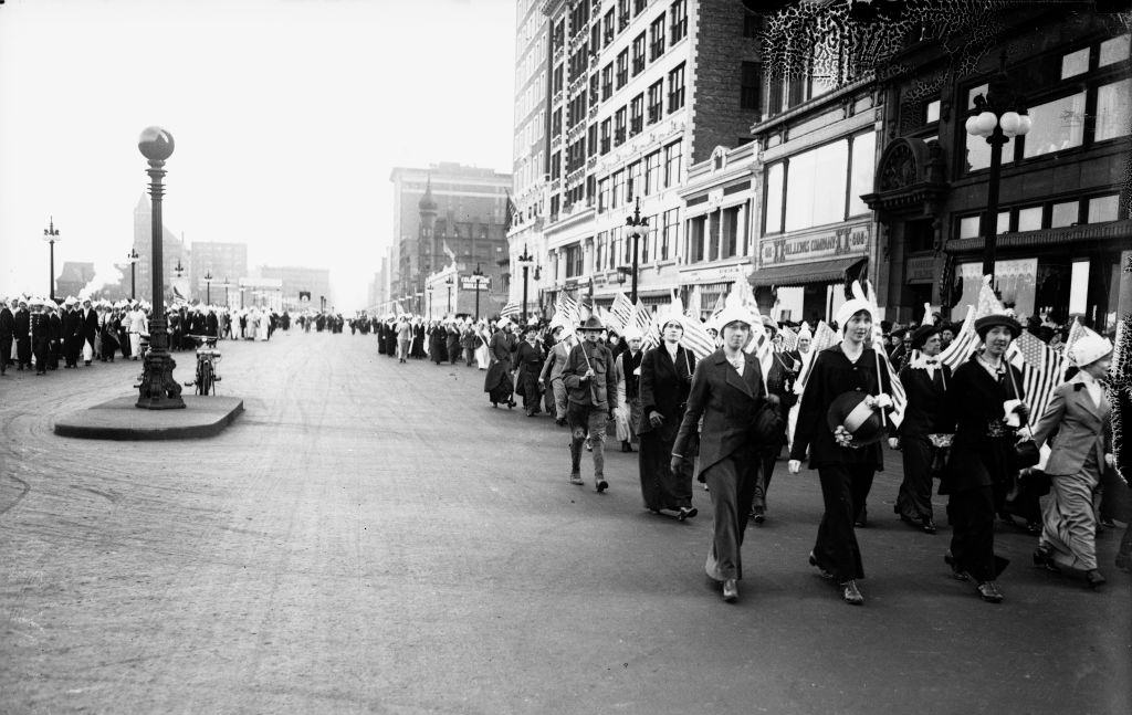 #55 Women’S Suffrage Parade Marching on South Michigan Avenue. Chicago circa 1914.