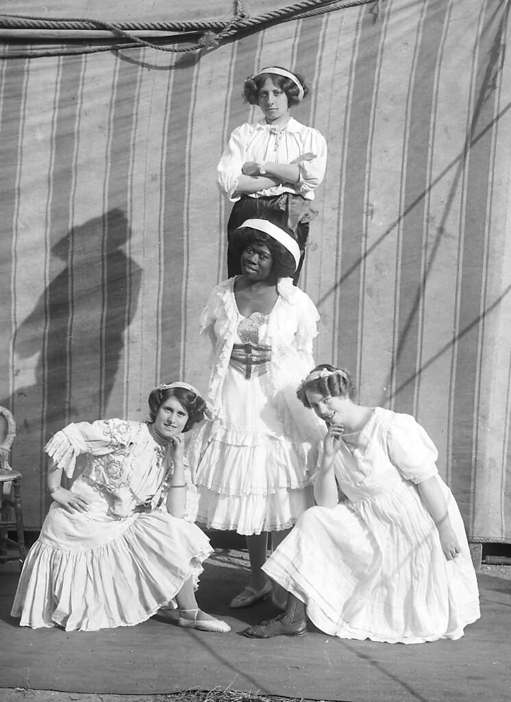 #7 Four girls outside a tent, Duffy’s Circus, 1911.