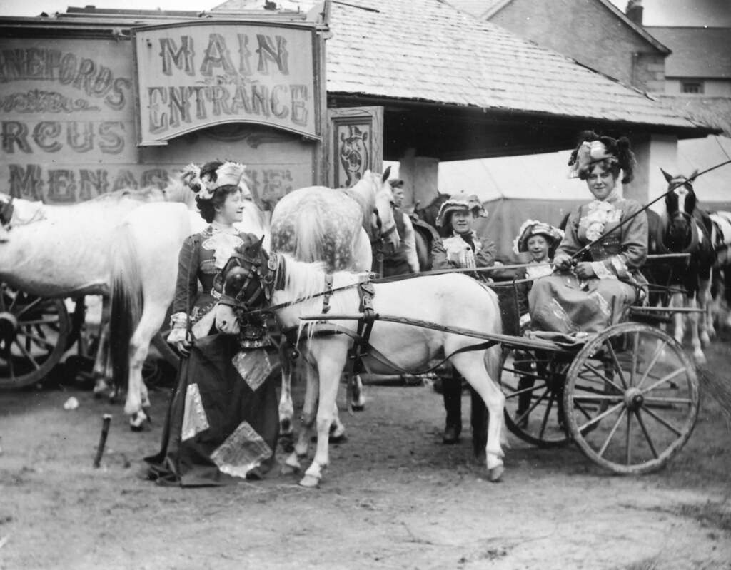 #11 Circus performers in a horse and cart. Hanneford’s Canadian Circus, 1910.