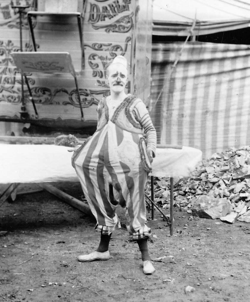 #13 A clown of Hanneford’s Canadian Circus in Strabane, 1910.