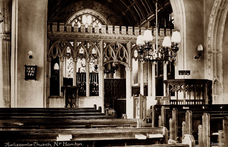 #6 Awliscombe church interior, Devon, circa 1910s