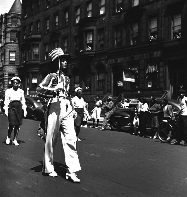 #30 Parade participants marching, 1949.