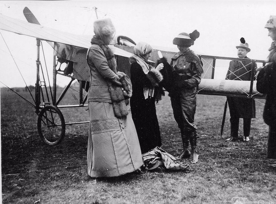 #15 Harriet on the day of her historic flight next to Blériot plane. (Courtesy of Giacinta Bradley Koontz)