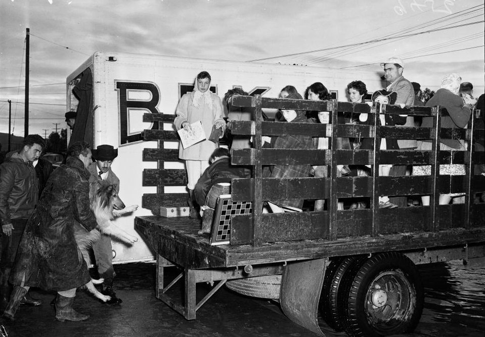 #2 Victims of the flood peer thru truck, Van Nuys. 18 January 1952.