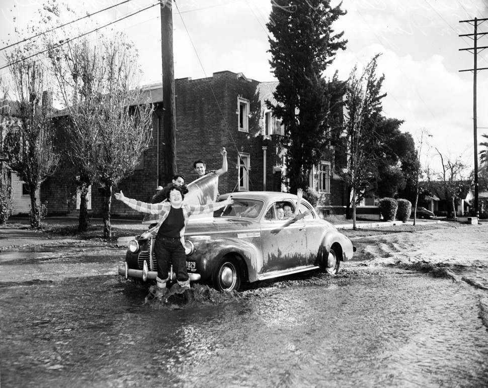 #9 Kids in a stalled car at Sylvan Street. 1952.