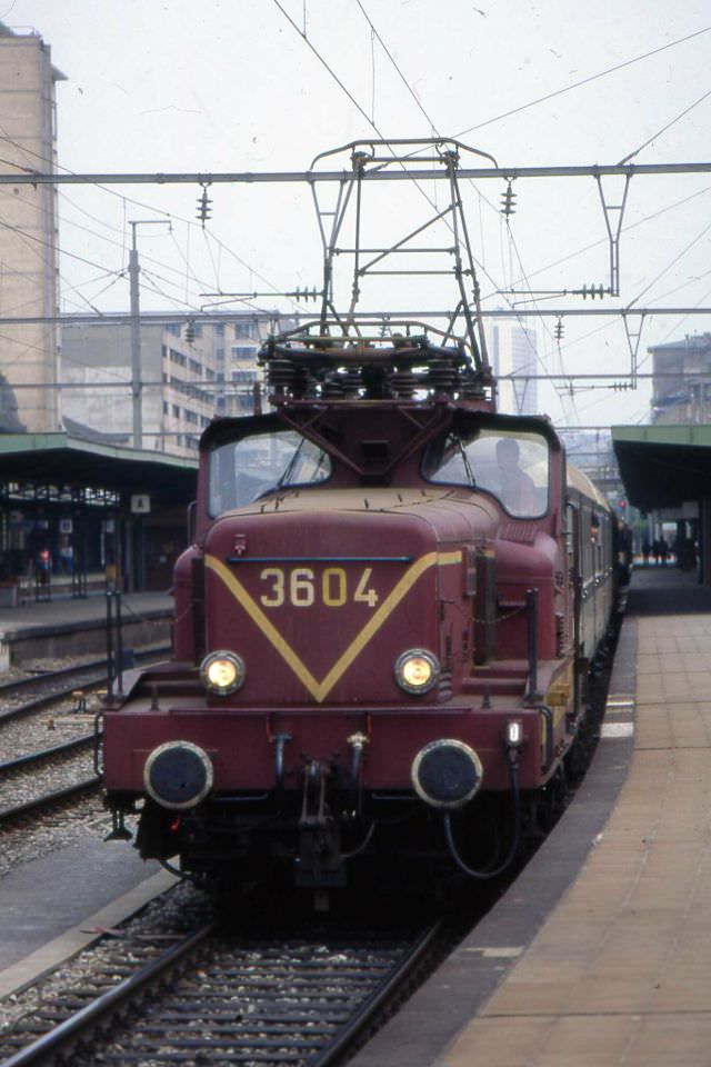 #21 Steeple cab 3604 of CFL at Gare Luxembourg. May 1955