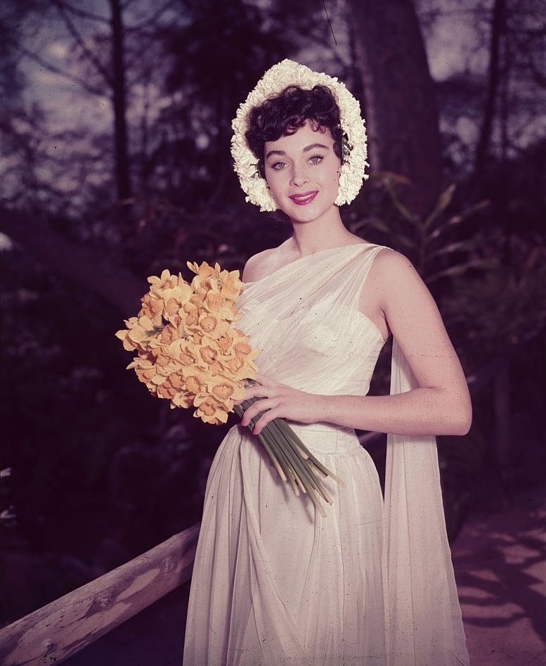 #31 Marla English holding Yellow Hyacinths, 1954.