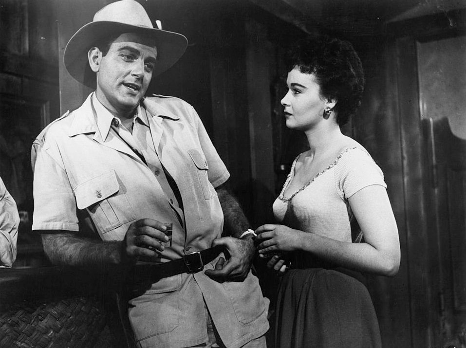 #10 Marla English with Mike Connors in a scene from the film ‘Voodoo Woman’, 1957.