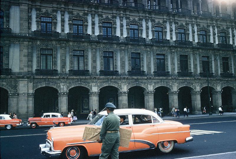 #4 Taxis and department store, Zocalo, Mexico City. December 1958