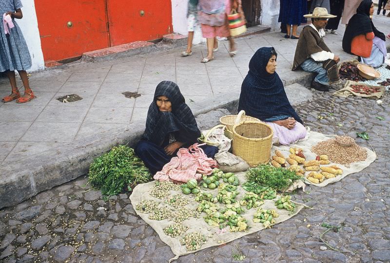 #28 Mexican women selling corn and other vegetables, Queretaro. December 1958