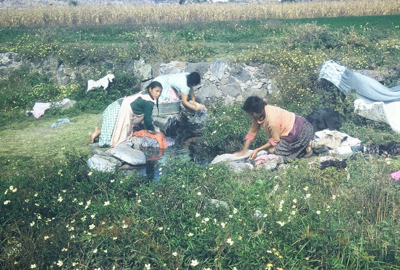 #65 Women doing laundry in a stream, northern Mexico, December 1958