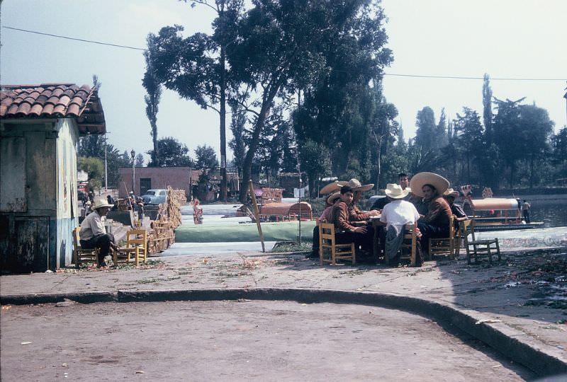 #18 Boatmen playing dominos at Xochimilco, Mexico City. December 1958
