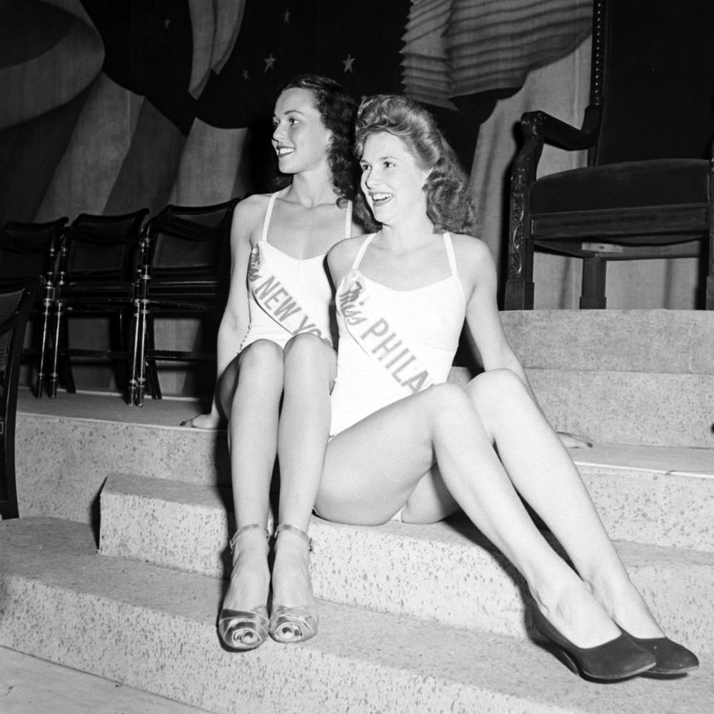 #7 Contestants in the Miss America pageant in Atlantic City, 1945.