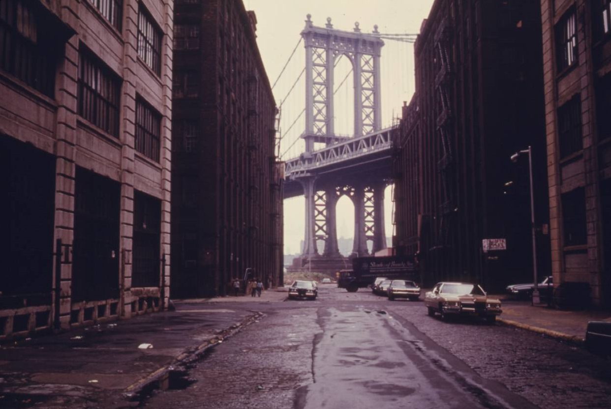 #37 Manhattan Bridge tower in Brooklyn, June 1974.