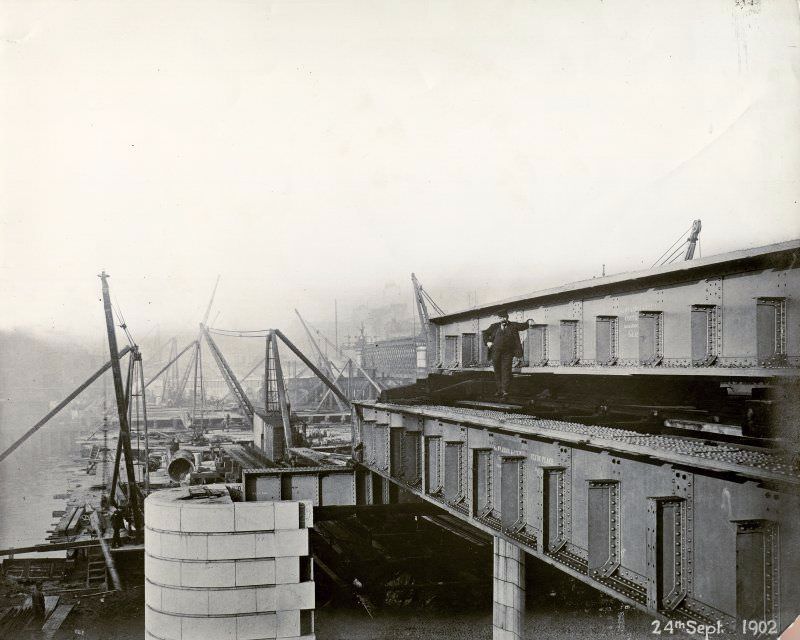 #1 View from Clyde Place, Glasgow of the Central Station Bridge during construction, September 1902 (completed 1905). This was built for the Caledonian Railway Company to their design as part of the reconstruction of the Station.