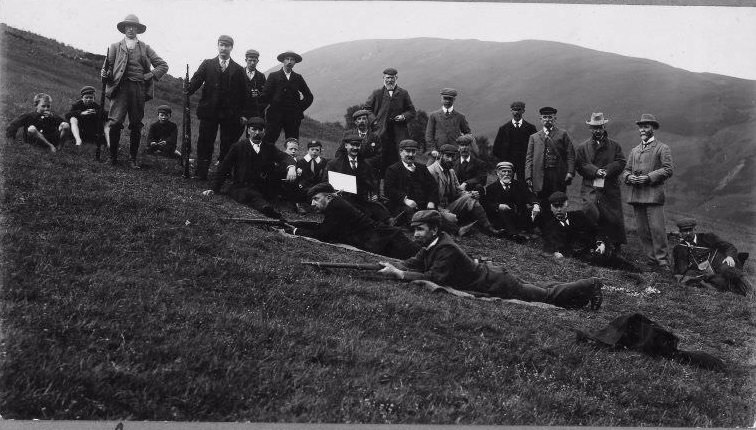 #15 Shooting party at Glen Luss, 1904. Titled: ‘Glen Luss. 1904. Shooting for Astor Challenge Cup’ and ‘Col. Brock, Mr Christall and Mr Lumsden’.