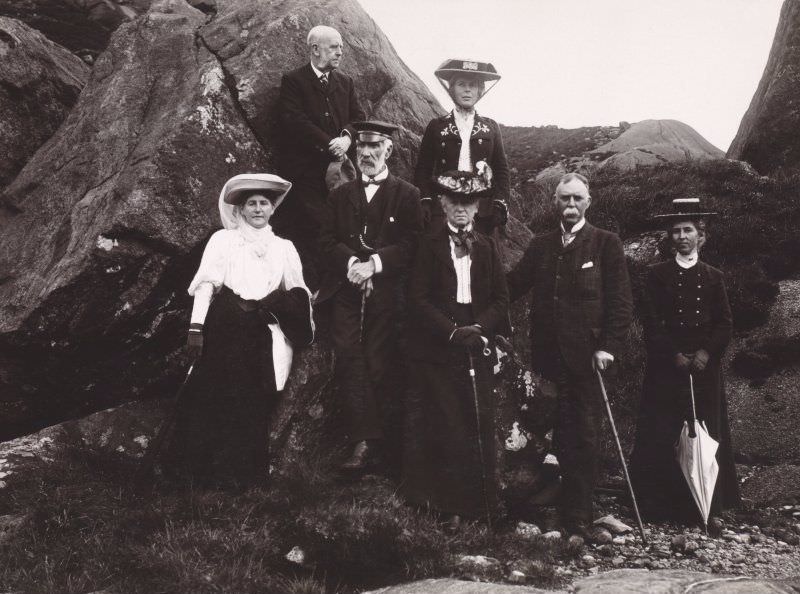 #40 Group of seven people at excursion, c.1905. Titled: ‘Ms Thom, Prof. Sir A Geickie, Mrs Thom’.