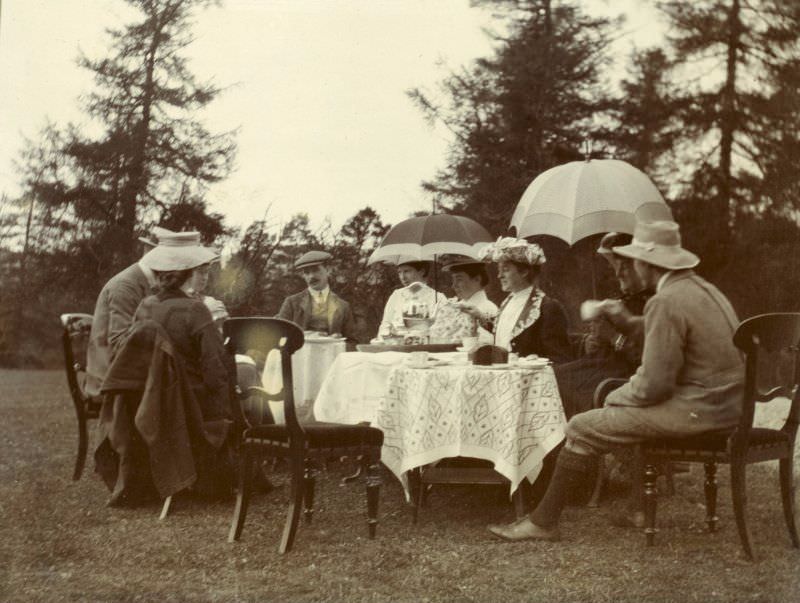 #50 Teaparty in unidentified garden (probably Achernack,Strathdon), c. 1906.