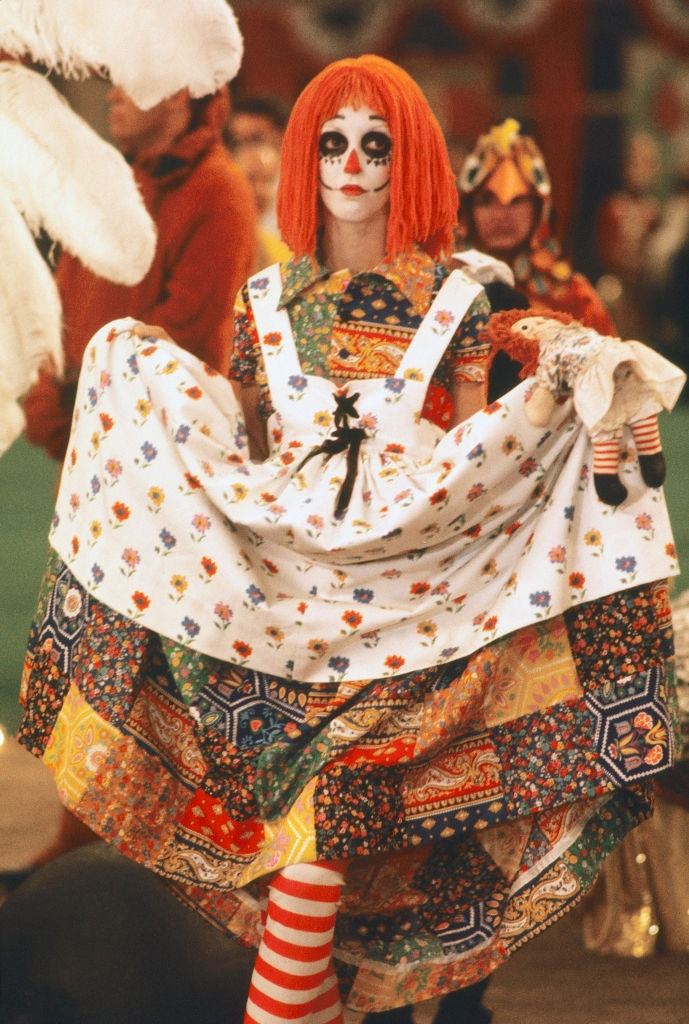 #9 Shelley Duvall dressed as a rag doll in a scene from ‘Brewster McCloud’, 1969.