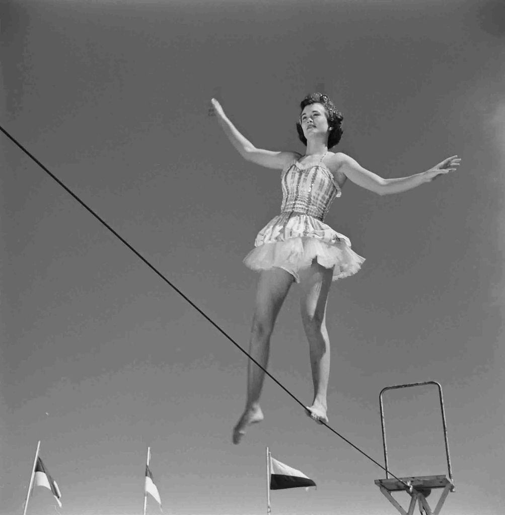 #9 Student at Florida State University practicing tightrope walking during a circus performance course on campus.