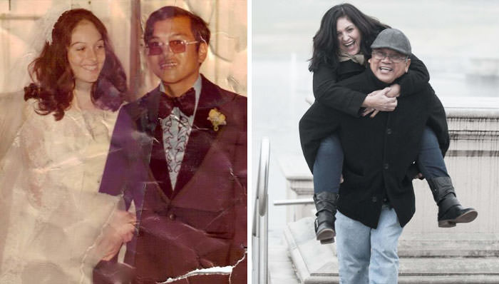 Wedding day and 43 years later