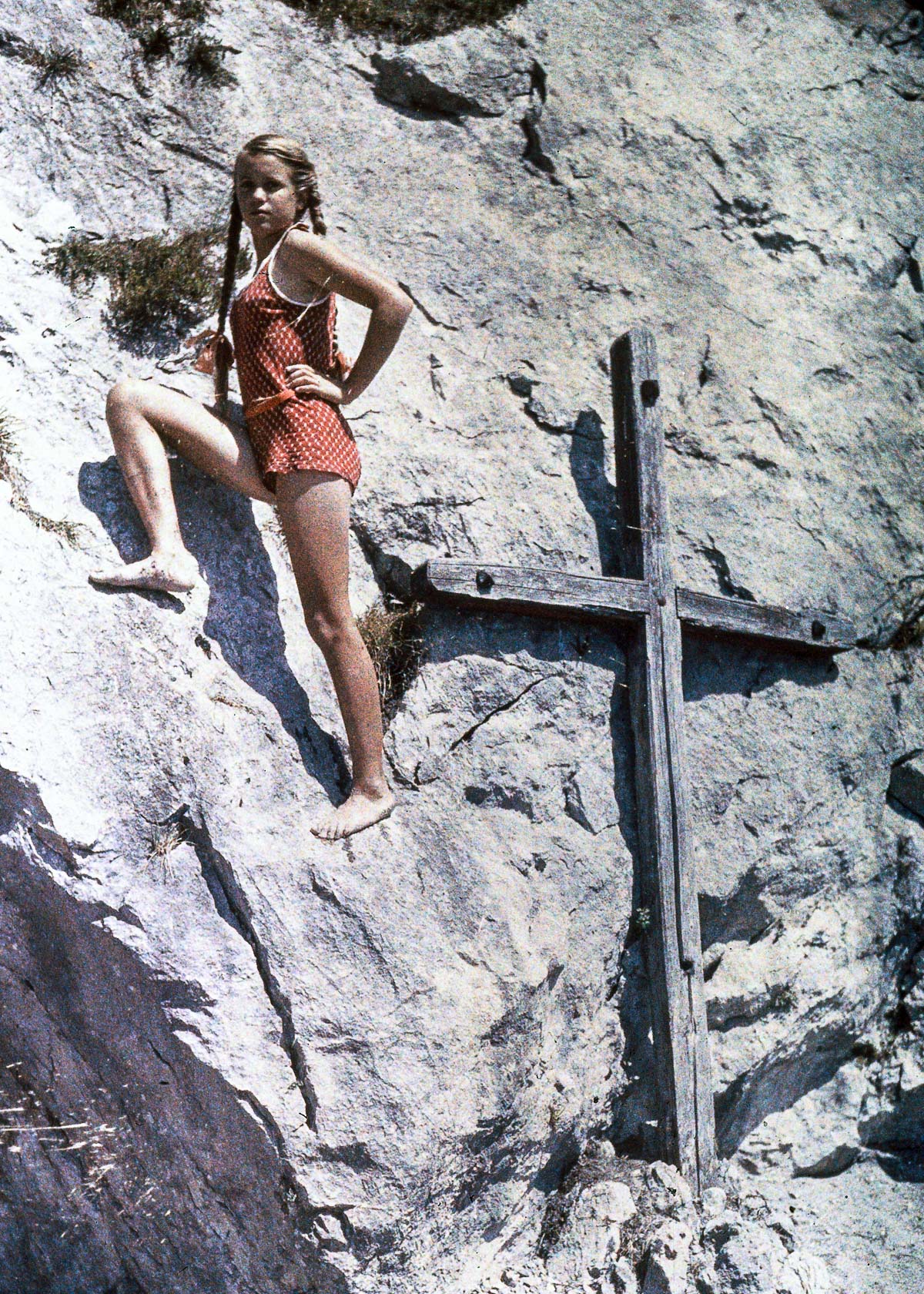 #29 Eva climbing a rock face, Lake Luzern, Switzerland.c. 1927