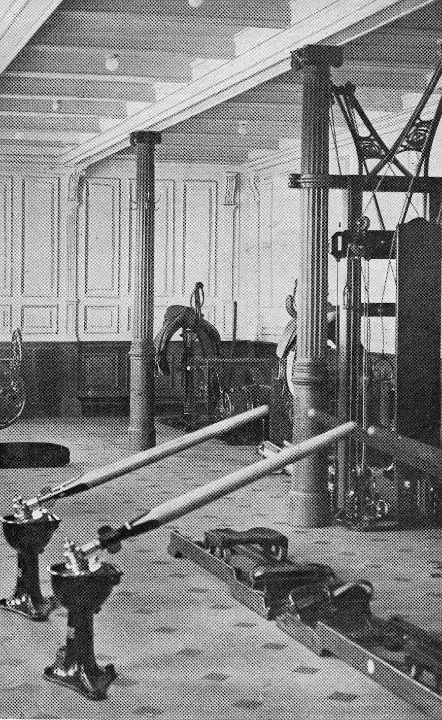 #3 The gymnasium on the Titanic. Passengers could ride on a mechanical saddle or exercise “as if in a racing skiff.1912