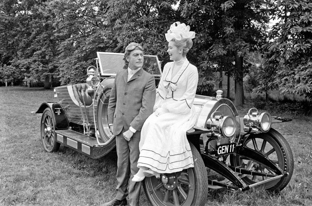 #30 Dick Van Dyke and Sally Ann Howes with Chitty Chitty Bang Bang at Pinewood Studios.